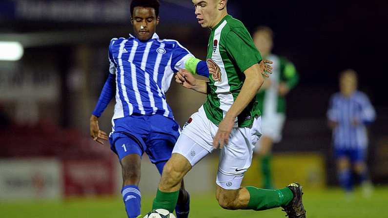 19 October 2016; Aaron Drinan of Cork City in action against Omar Jama of HJK Helsinki during the UEFA Youth League match between Cork City and HJK Helsinki at Turner's Cross in Cork. Photo by Eoin Noonan/Sportsfile