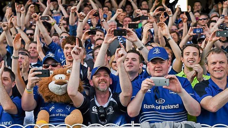 31 May 2014; Leinster supporters following their side's victory. Celtic League 2013/14 Grand Final, Leinster v Glasgow Warriors, RDS, Ballsbridge, Dublin. Picture credit: Stephen McCarthy / SPORTSFILE