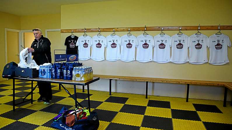 7 January 2018; Richie Hogan prepares the Kildare kit before the Bord na Mona Walsh Cup Group 2 Third Round match between Kilkenny and Kildare at St Lachtains GAA Club, Freshford, Co. Kilkenny. Photo by Ray McManus/Sportsfile