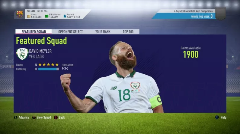 David Meyler's Featured Squad on FIFA 18 Squad Battles Is Simply A Sight To Behold