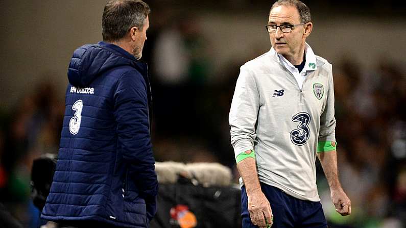 6 October 2017; Republic of Ireland manager Martin O'Neill, left, and assistant manager Roy Keane during the FIFA World Cup Qualifier Group D match between Republic of Ireland and Moldova at Aviva Stadium in Dublin. Photo by Cody Glenn/Sportsfile