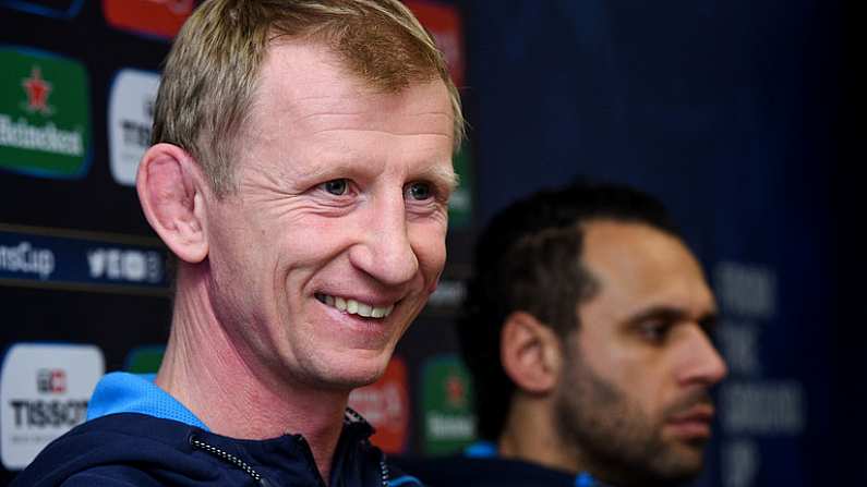 12 January 2018; Leinster head coach Leo Cullen with team captain Isa Nacewa during a Leinster Rugby squad press conference at Leinster Rugby Headquarters in Dublin. Photo by Matt Browne/Sportsfile