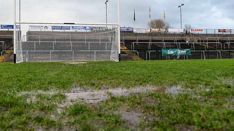 29 March 2017; A general view of the waterlogged pitch which caused the game to be postponed before the EirGrid Ulster GAA Football U21 Championship Semi-Final match between Cavan and Donegal at Brewster Park in Enniskillen, Co. Fermanagh.  Photo by Oliver McVeigh/Sportsfile