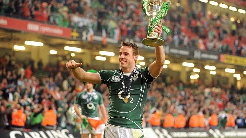 21 March 2009; Ireland's Tommy Bowe celebrates with the RBS Six Nations Championship trophy. RBS Six Nations Championship, Wales v Ireland, Millennium Stadium, Cardiff, Wales. Picture credit: Stephen McCarthy / SPORTSFILE