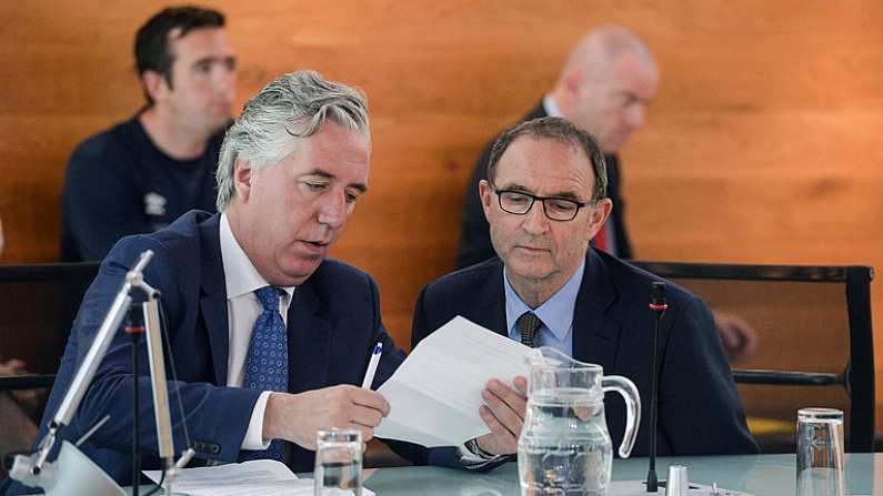 19 June 2017; FAI Chief Executive John Delaney, left, and Republic of Ireland manager Martin ONeill at the new FAI/Offaly County Council Development Officer Announcement. The Football Association of Ireland is delighted to announce a three-year-partnership with Offaly County Council for a co-funded Football Development Officer. The announcement in Tullamore this afternoon means that the Football Association of Ireland now has at least one Football Development Officer in every county in the Republic of Ireland. Aras an Chontae, Kilcruttin, Tullamore, Co Offaly. Photo by Piaras O Midheach/Sportsfile