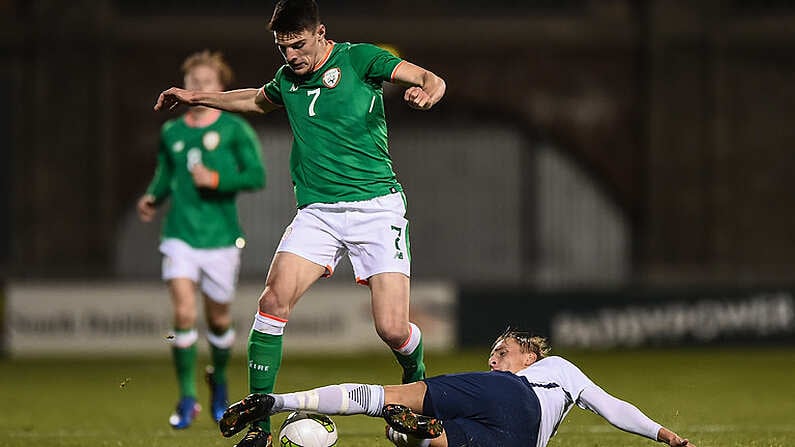 5 October 2017; Declan Rice of Republic of Ireland in action against Ulrik Jenssen of Norway during the UEFA European U21 Championship Qualifier match between Republic of Ireland and Norway at Tallaght Stadium in Dublin. Photo by Seb Daly/Sportsfile