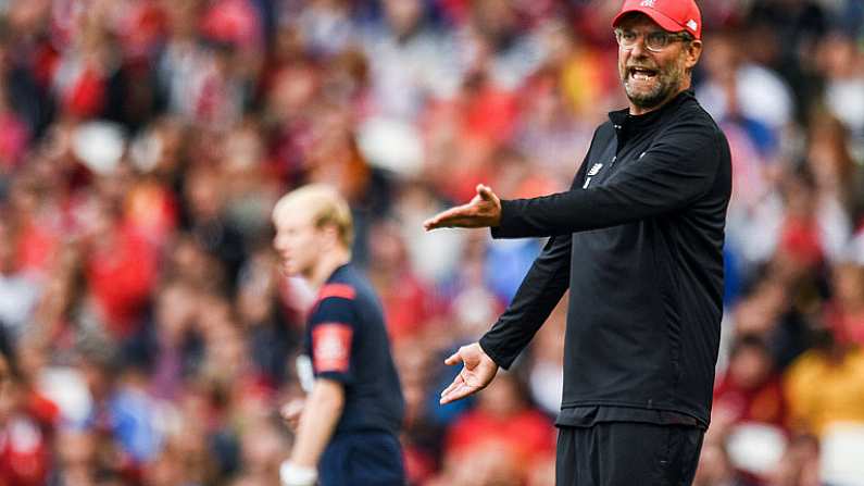 5 August 2017; Liverpool manager Jurgen Klopp during the International Club soccer match between Liverpool and Athletic Bilbao at the Aviva Stadium in Dublin. Photo by Eoin Noonan/Sportsfile