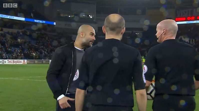 Watch: Pep Guardiola Confronts Referee After Shocking Tackle On Sané