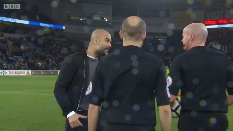 Watch: Pep Guardiola Confronts Referee After Shocking Tackle On Sané