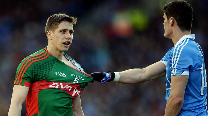 1 October 2016; Diarmuid Connolly of Dublin and Lee Keegan of Mayo tussle during the GAA Football All-Ireland Senior Championship Final Replay match between Dublin and Mayo at Croke Park in Dublin. Photo by Piaras O Midheach/Sportsfile