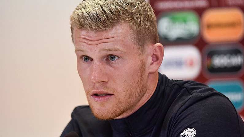 1 September 2017; James McClean of the Republic of Ireland during a press conference at Boris Paichadze Dinamo Arena in Tbilisi, Georgia. Photo by David Maher/Sportsfile