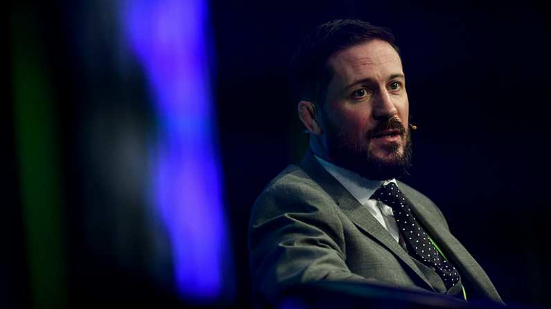 21 October 2016; MMA coach John Kavanagh speaking during the One Zero Conference at the RDS in Dublin. Photo by Ramsey Cardy/Sportsfile