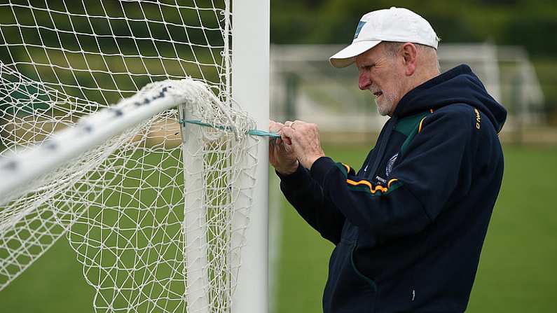 25 June 2017; Groundsman Iggy Donnelly, originally from Dungannon, Co Tyrone, now living in London, prepare the goals and nets ahead of the GAA Football All-Ireland Senior Championship Round 1B match between London and Carlow at McGovern Park in Ruislip, London. Photo by Seb Daly/Sportsfile