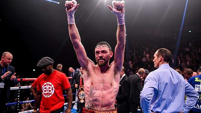 19 December 2015; Andy Lee after losing his WBO World Middleweight Title Fight to Billy Joe Saunders. WBO World Middleweight Title Fight, Andy Lee v Billy Joe Saunders. Manchester Arena, Manchester. Picture credit: Ramsey Cardy / SPORTSFILE