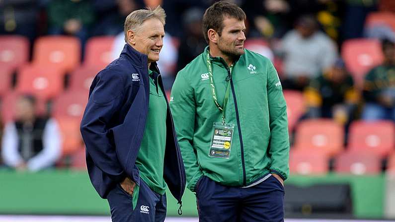 25 June 2016; Ireland head coach Joe Schmidt, left, with Jared Payne before the Castle Lager Incoming Series 3rd Test between South Africa and Ireland at the Nelson Mandela Bay Stadium in Port Elizabeth, South Africa. Photo by Brendan Moran/Sportsfile