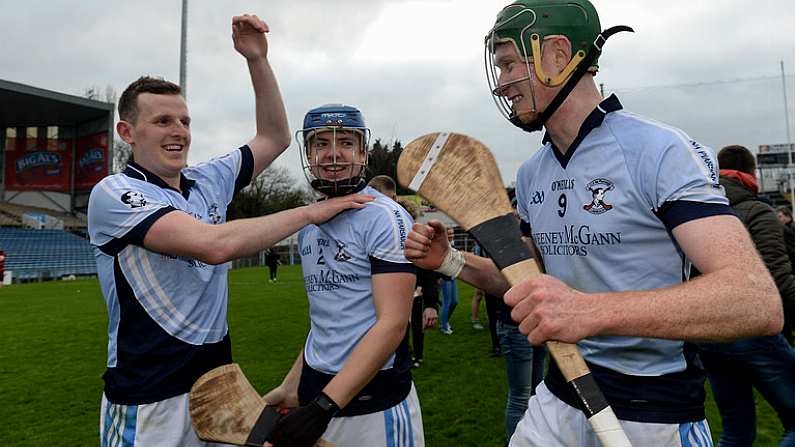 19 November 2017; Na Piarsaigh players, from left, David Dempsey, Jerome Boylan and William O'Donoghue celebrate after the AIB Munster GAA Hurling Senior Club Championship Final match between Na Piarsaigh and Ballygunner at Semple Stadium in Thurles, Co Tipperary. Photo by Piaras O Midheach/Sportsfile