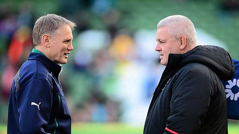 8 February 2014; Ireland head coach Joe Schmidt, left, and Wales head coach Warren Gatland before the game. RBS Six Nations Rugby Championship, Ireland v Wales, Aviva Stadium, Lansdowne Road, Dublin. Picture credit: Brendan Moran / SPORTSFILE