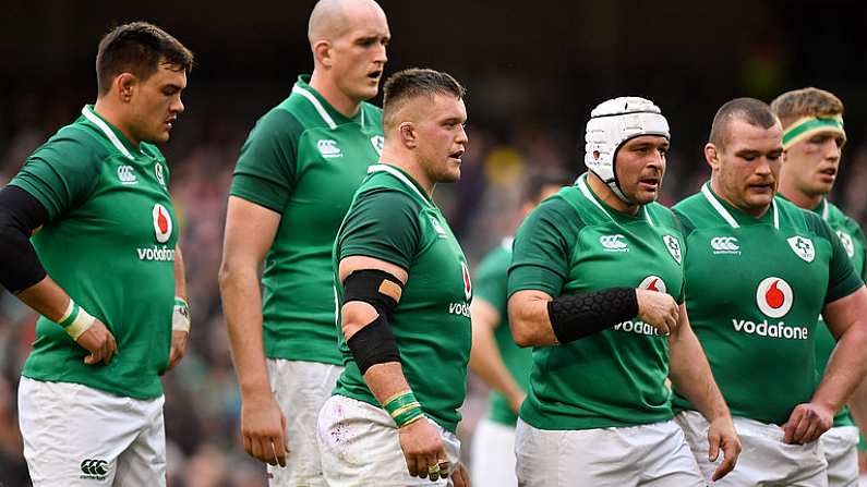 10 February 2018; Andrew Porter of Ireland, centre, with team-mates Quinn Roux, Devin Toner, Rory Best, Jack McGrath and Dan Leavy during the Six Nations Rugby Championship match between Ireland and Italy at the Aviva Stadium in Dublin. Photo by Brendan Moran/Sportsfile