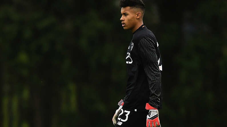 18 April 2018; Gavin Bazunu of Republic of Ireland during the Under-16 International Friendly match between Republic of Ireland and Bulgaria at the Regional Sports Centre in Waterford. Photo by Piaras O Midheach/Sportsfile