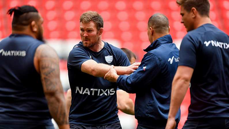 11 May 2018; Donnacha Ryan, second from left, during the Racing 92 captain's run at San Mames Stadium, in Bilbao, Spain. Photo by Brendan Moran/Sportsfile