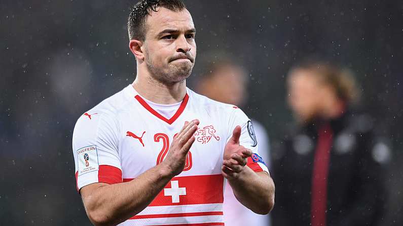 9 November 2017; Xherdan Shaqiri of Switzerland acknowledges supporters after the FIFA 2018 World Cup Qualifier Play-off 1st leg match between Northern Ireland and Switzerland at Windsor Park in Belfast. Photo by Eoin Noonan/Sportsfile