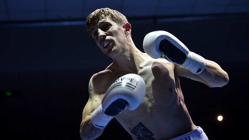 25 February 2017; Eric Donovan during his bout in the National Stadium in Dublin. Photo by Ramsey Cardy/Sportsfile