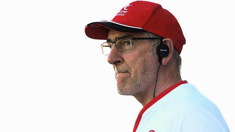 7 July 2018; Tyrone manager Mickey Harte during the GAA Football All-Ireland Senior Championship Round 4 between Cork and Tyrone at OMoore Park in Portlaoise, Co. Laois. Photo by Eoin Noonan/Sportsfile