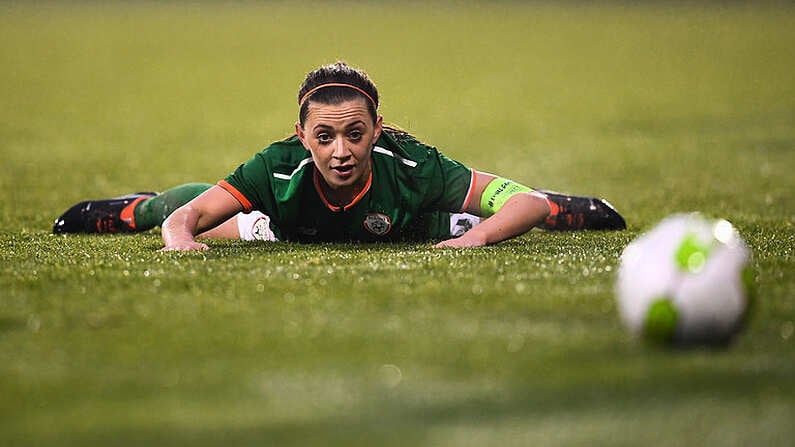 10 April 2018; Katie McCabe of Republic of Ireland during the 2019 FIFA Women's World Cup Qualifier match between Republic of Ireland and Netherlands at Tallaght Stadium in Tallaght, Dublin. Photo by Stephen McCarthy/Sportsfile