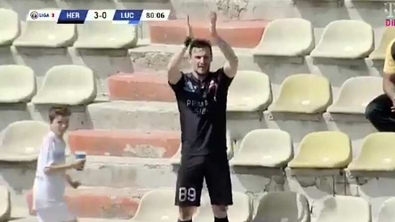 Watch: Romanian Player Scores Goal, Runs To Stand To Applaud Himself