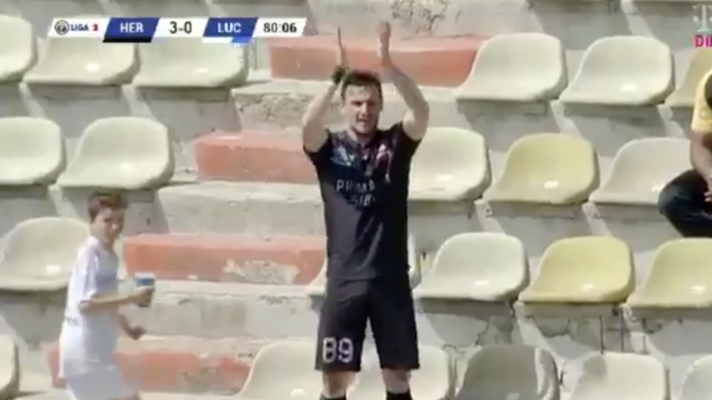 Watch: Romanian Player Scores Goal, Runs To Stand To Applaud Himself