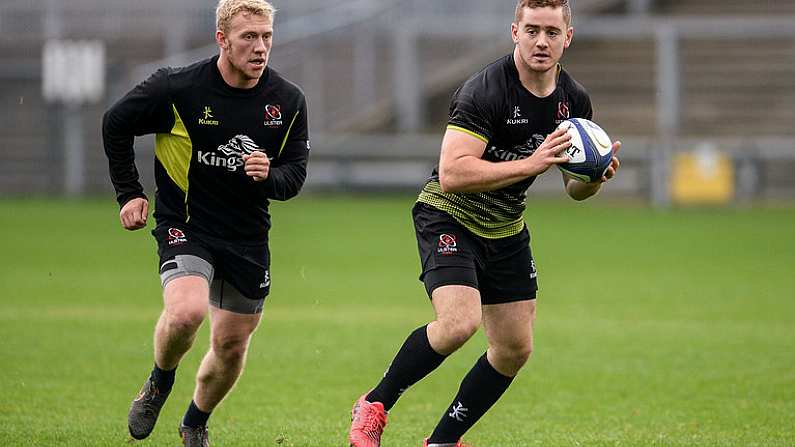 14 October 2016; Paddy Jackson, right, and Stuart Olding of Ulster during squad training at Kingspan Stadium in Ravenhill Park, Belfast. Photo by Oliver McVeigh/Sportsfile