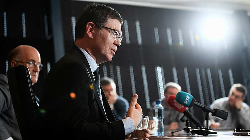 17 April 2018: Ard Stiurthoir of the GAA Tom Ryan during a media briefing at Croke Park in Dublin. Photo by Ramsey Cardy/Sportsfile