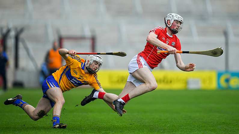 20 May 2018; Paul Cooney of Cork in action against Fionn Slattery of Clare during the Electric Ireland Munster GAA Hurling Minor Championship Round 1 match between Cork and Clare at Pairc Ui Chaoimh in Cork. Photo by Brendan Moran/Sportsfile