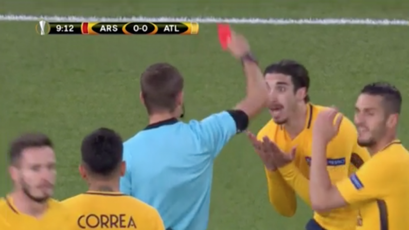 Watch: Atletico Defender Red Carded After 10 Minutes