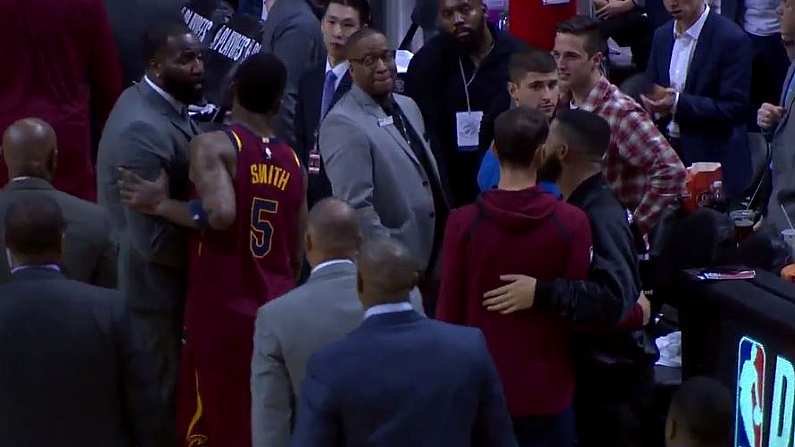 Cavs Players And Rapper Drake Exchange Angry Words During NBA Playoff Game