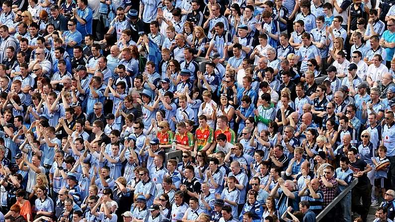 26 June 2011; Carlow supporters stand on Hill 16 in the middle of all the Dublin supporters at the Leinster GAA Senior Football Championship Semi-Finals. Croke Park, Dublin. Picture credit: Brendan Moran / SPORTSFILE