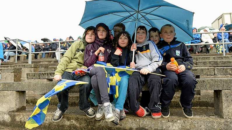 15 June 2013; Wicklow supporters from left Lukas Chadwick, Annika Chadwick, Donnacha Murphy, Aoibhin Nic Giollabhrighde, Fionn Mac Giollabhrighde, Paddy Roche, and Liam Murphy from Avoca Co Wicklow. Leinster GAA Football Senior Championship Quarter-Final, Wicklow v Meath, County Grounds, Aughrim, Co. Wicklow. Picture credit: Matt Browne / SPORTSFILE