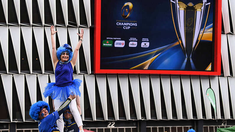 12 May 2018; Leinster supporters, from left, Alan Claffey, from Blessington, County Wicklow, Lauren Morris, from Malahide, County Dublin and Gary Brennan, from Bray, County Wicklow prior to the European Rugby Champions Cup Final match between Leinster and Racing 92 at the San Mames Stadium in Bilbao, Spain. Photo by Stephen McCarthy/Sportsfile