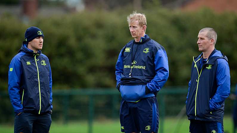 16 January 2017; Leinster coaching staff, from left, backs coach Girvan Dempsey, head coach Leo Cullen and senior coach Stuart Lancaster during squad training at UCD in Belfield, Dublin. Photo by Seb Daly/Sportsfile