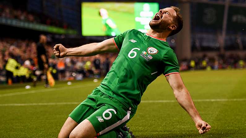 2 June 2018; Alan Judge of Republic of Ireland celebrates after scoring his side's second goal during the International Friendly match between Republic of Ireland and the United States at the Aviva Stadium in Dublin. Photo by Stephen McCarthy/Sportsfile