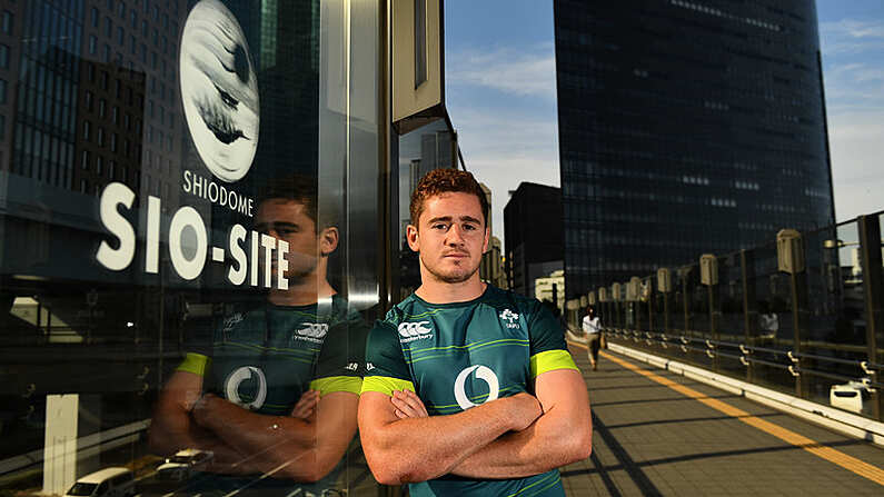 19 June 2017; Paddy Jackson of Ireland poses for a portrait after an Ireland rugby press conference at the Conrad Hotel in Tokyo, Japan. Photo by Brendan Moran/Sportsfile