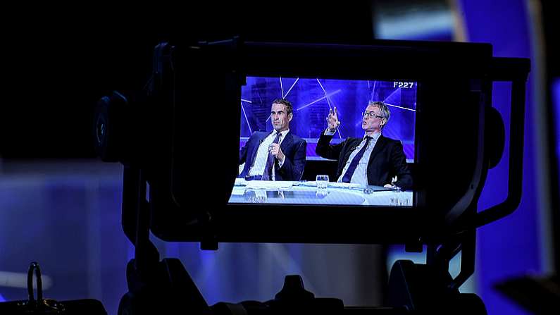 13 October 2016; The Sunday Game football analysts Dessie Dolan, left. and Joe Brolly during the draw for the 2017 GAA Provincial Senior Football and Hurling Championships. RTE Studios, Donnybrook, Dublin. Photo by Brendan Moran/Sportsfile