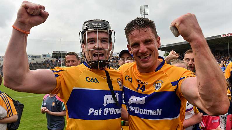 10 June 2018; Tony Kelly, left, and John Conlon of Clare celebrate following the Munster GAA Hurling Senior Championship Round 4 match between Tipperary and Clare at Semple Stadium in Thurles, Tipperary. Photo by David Fitzgerald/Sportsfile