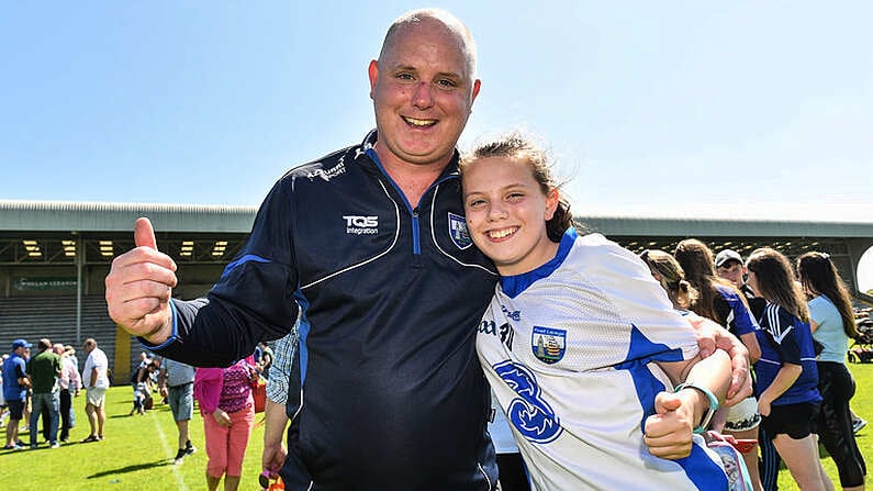 9 June 2018; Waterford manager Tom McGlinchey celebrates with his daughter Sinead, age 12, after the GAA Football All-Ireland Senior Championship Round 1 match between Wexford and Waterford at Innovate Wexford Park in Wexford. Photo by Matt Browne/Sportsfile