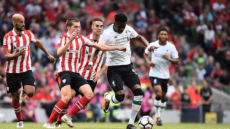 5 August 2017; Ovie Ejaria of Liverpool in action against Inigo Cordoba of Athletic Bilbao during the International Club soccer match between Liverpool and Athletic Bilbao at the Aviva Stadium in Dublin. Photo by Matt Browne/Sportsfile