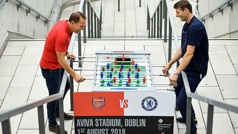 13 June 2018; Former Arsenal player Ray Parlour, left, and former Chelsea player Tore Andre Flo in attendance during an International Club Game Announcement which will see Arsenal play Chelsea on the 1st of August 2018 at Aviva Stadium, in Dublin.  Photo by Sam Barnes/Sportsfile