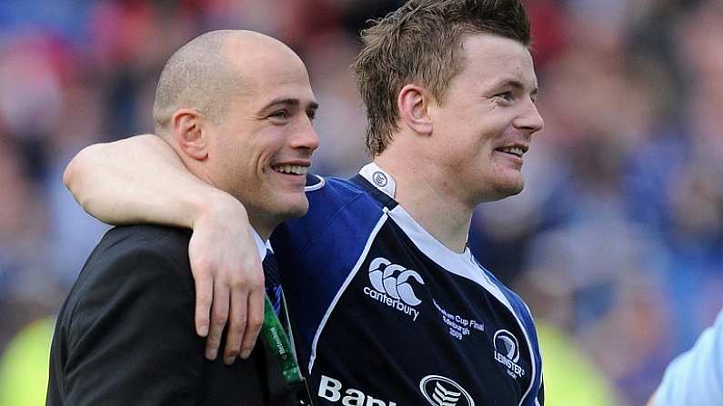 23 May 2009; Leinster's Felipe Contepomi and Brian O'Driscoll celebrate after the game. Heineken Cup Final, Leinster v Leicester Tigers, Murrayfield Stadium, Edinburgh, Scotland. Picture credit: Brendan Moran / SPORTSFILE