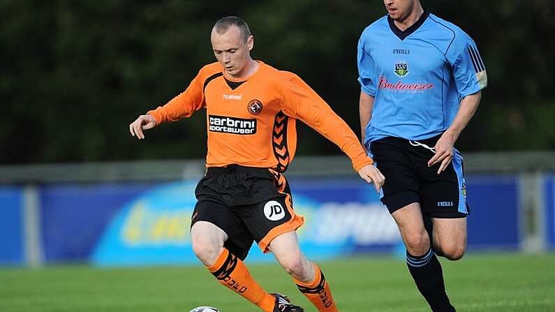 14 July 2008; Willo Flood, Dundee Utd, in action against Paul Byrne, UCD. Pre Season Friendly, UCD v Dundee United, Belfield Bowl, UCD, Dublin. Picture credit: Ray McManus / SPORTSFILE