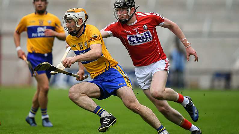 20 May 2018; Conor McGrath of Clare in action against Damian Cahalane of Cork during the Munster GAA Hurling Senior Championship Round 1 match between Cork and Clare at Pairc Ui Chaoimh in Cork. Photo by Brendan Moran/Sportsfile