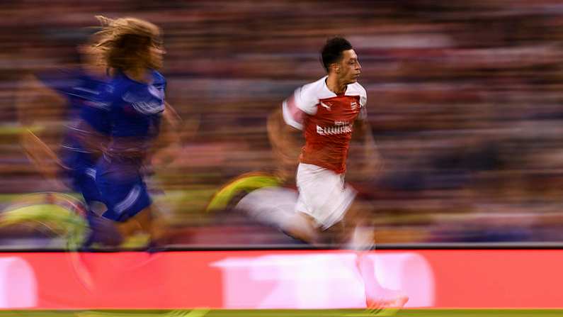 1 August 2018; Mesut Ozil of Arsenal in action against Ethan Ampadu of Chelsea during the International Champions Cup match between Arsenal and Chelsea at the Aviva Stadium in Dublin. Photo by Ramsey Cardy/Sportsfile